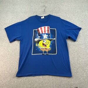 Vintage‎ Spongebob Shirt y2k 2002 Patriotic Funny Cartoon Blue Nickolodeon XL